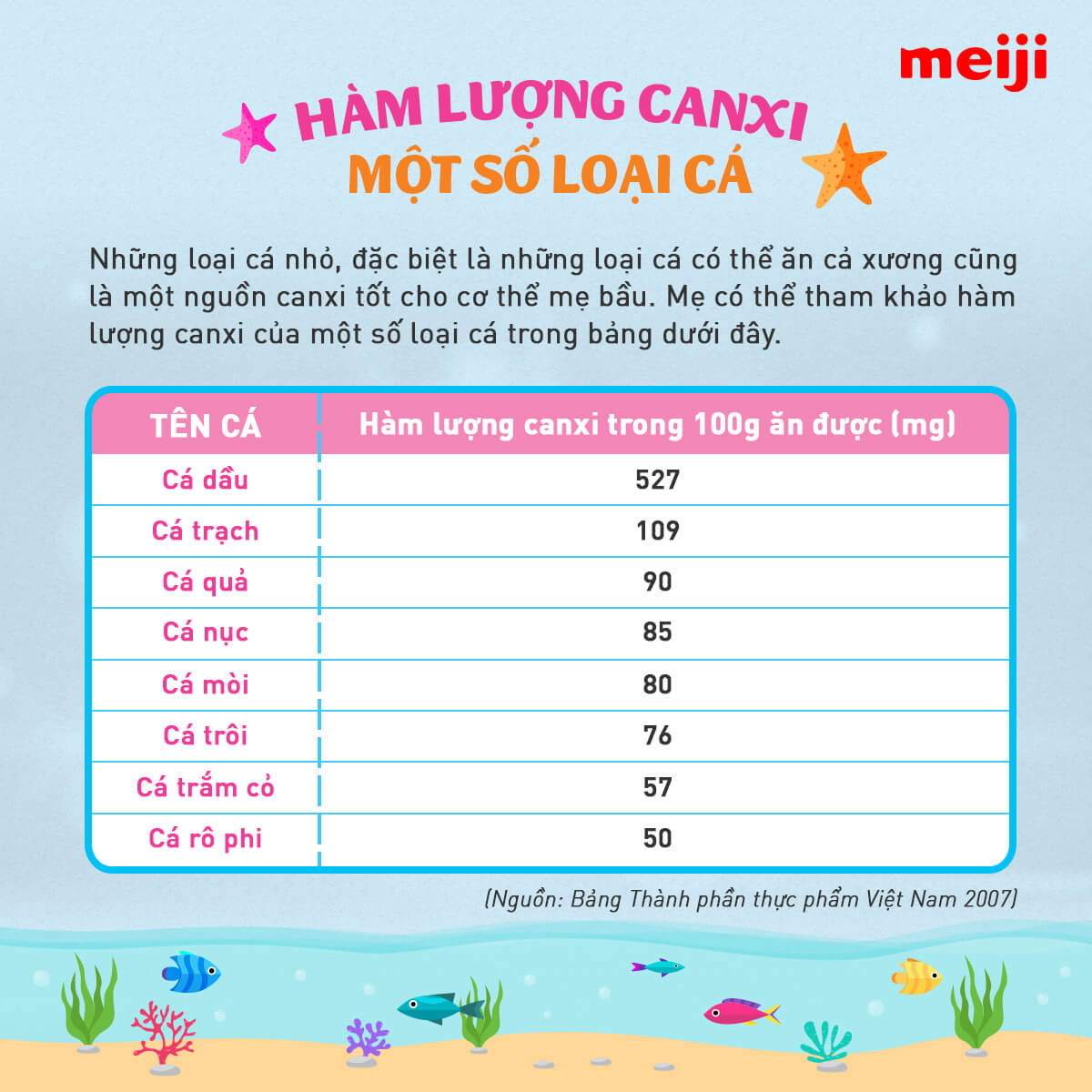 Hàm lượng canxi trong một số loại cá dành cho mẹ bầu